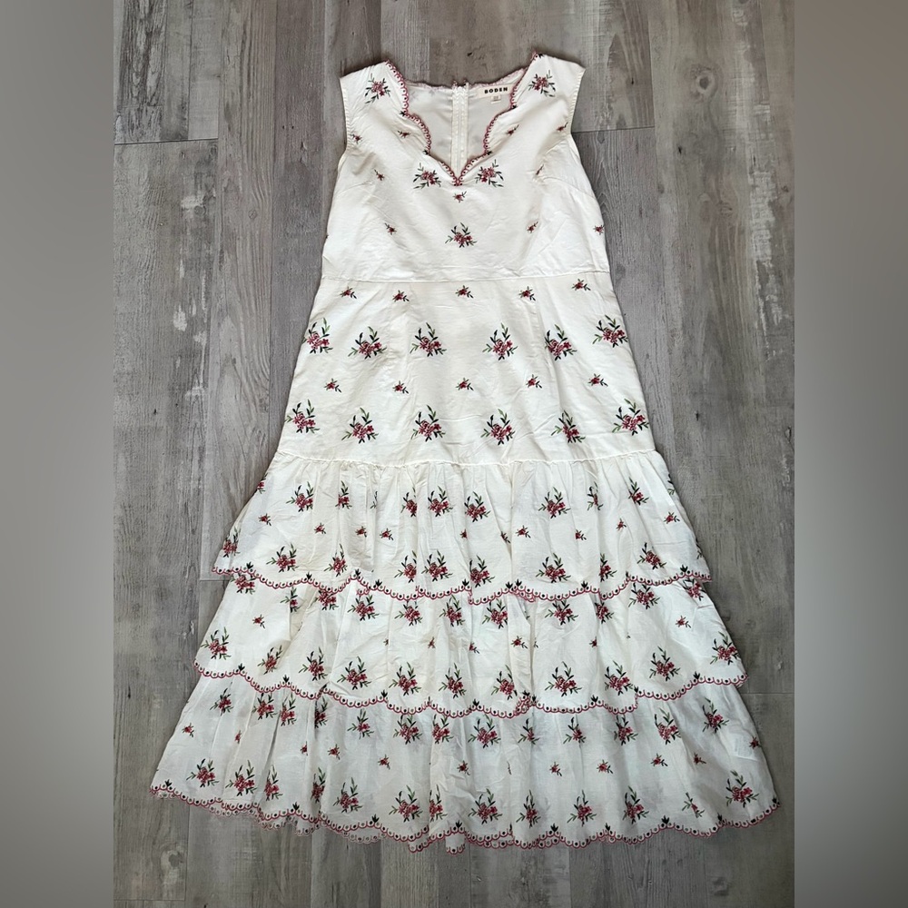 Boden Embroidered Tiered Maxi Dress